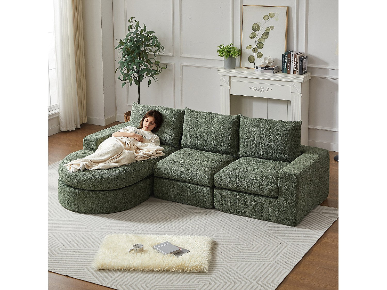 Méridienne pour canapé modulable 3 places vert tissu