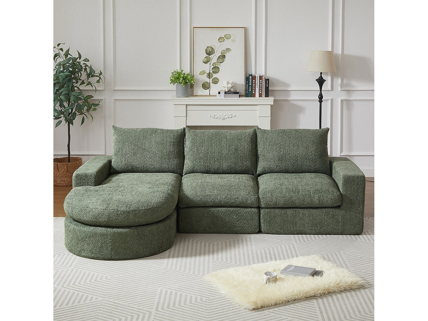 Méridienne pour canapé modulable 3 places vert tissu