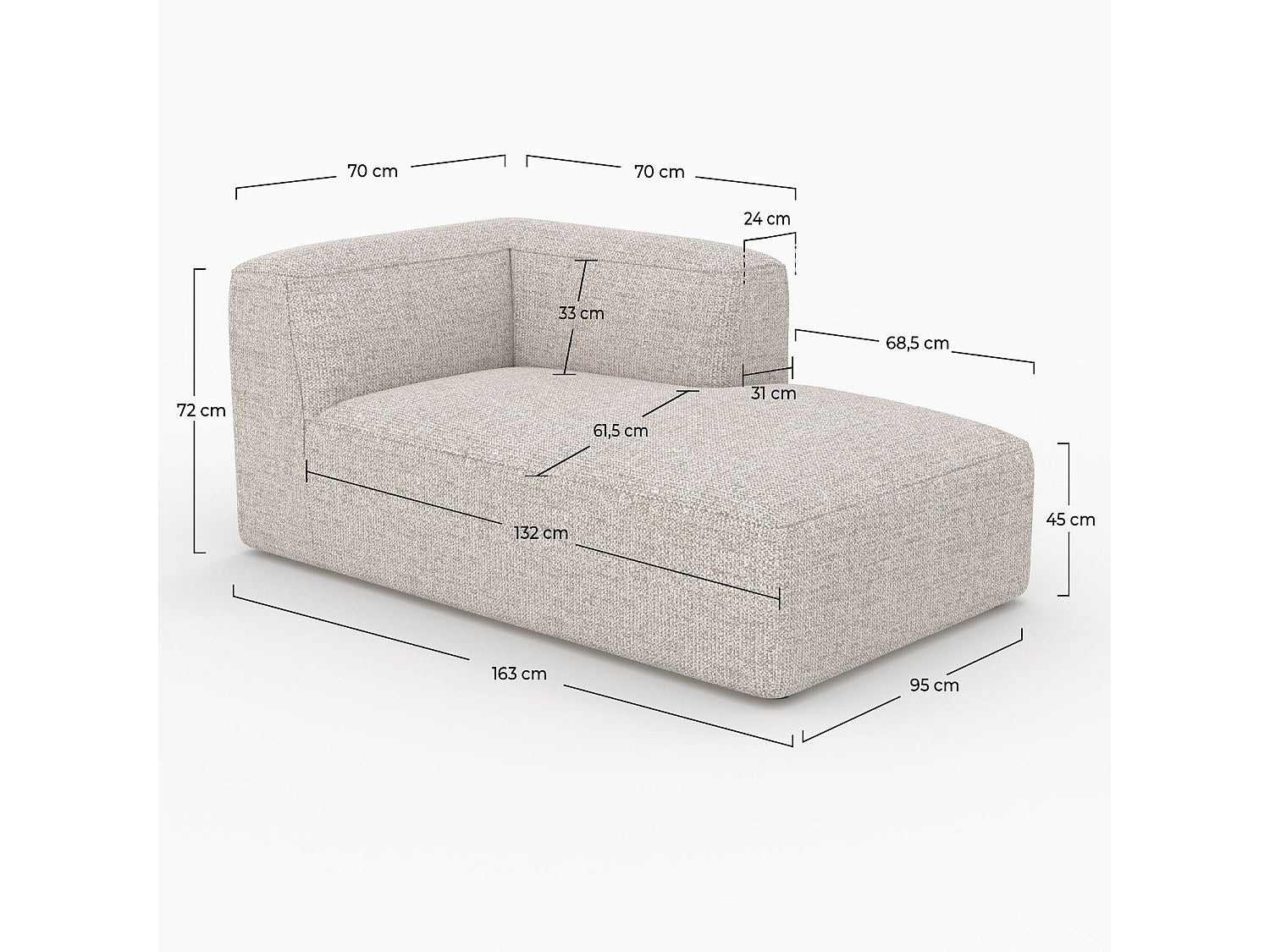 Méridienne pour canapé modulable beige tissu - Hestia