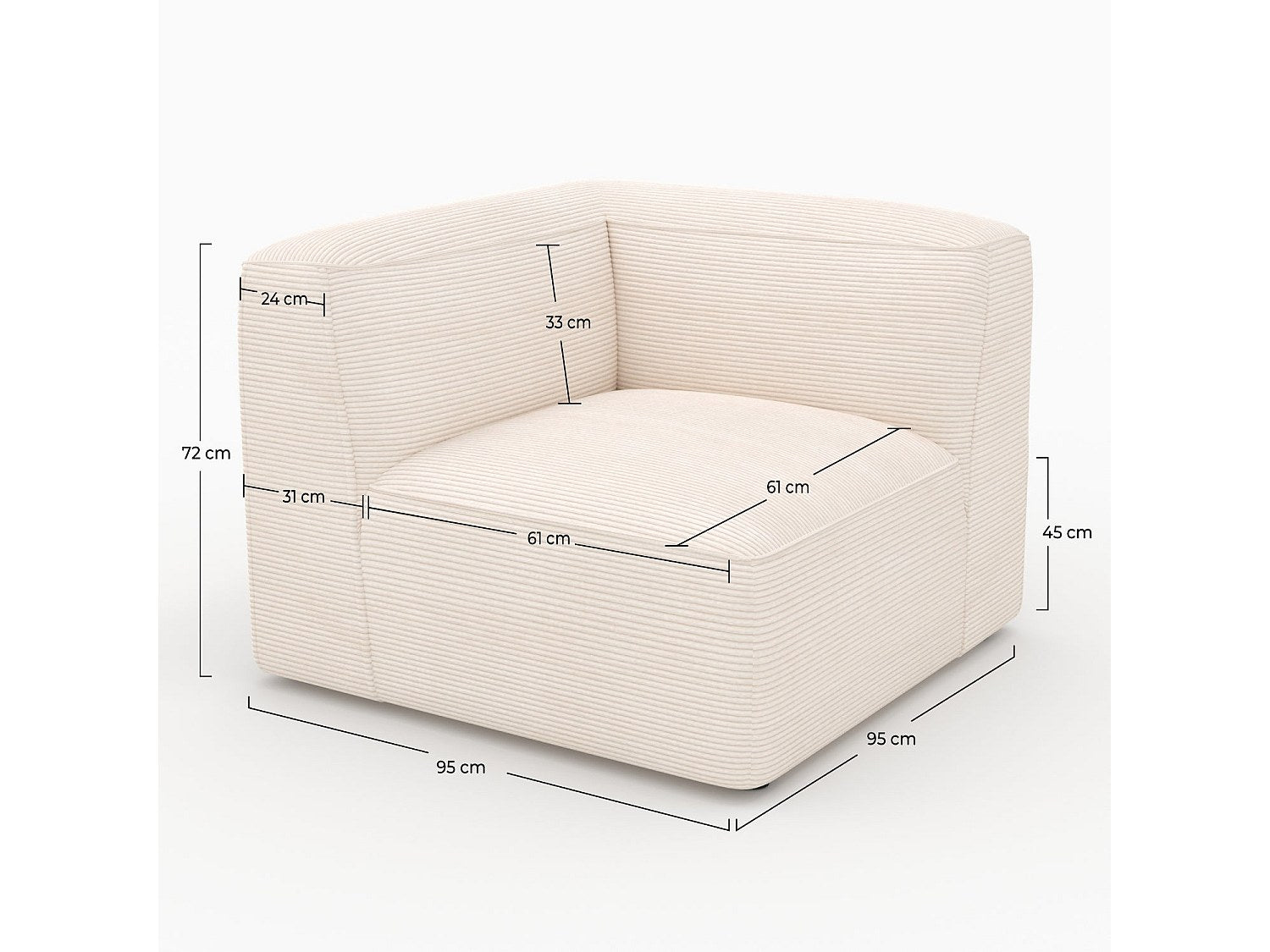 Angle pour canapé modulable blanc velours - Mina