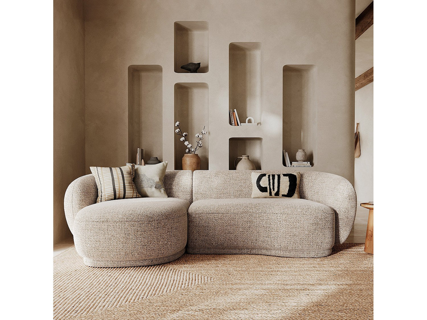 Angle pour canapé modulable 4 places beige tissu
