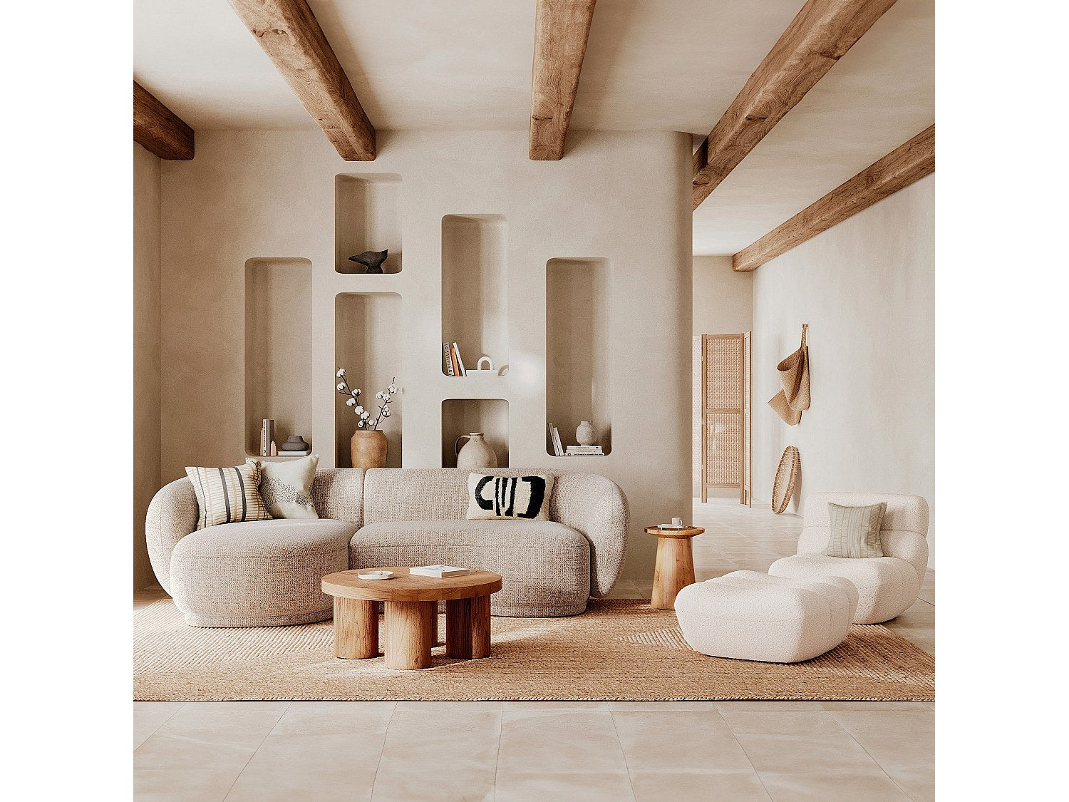 Angle pour canapé modulable 4 places beige tissu