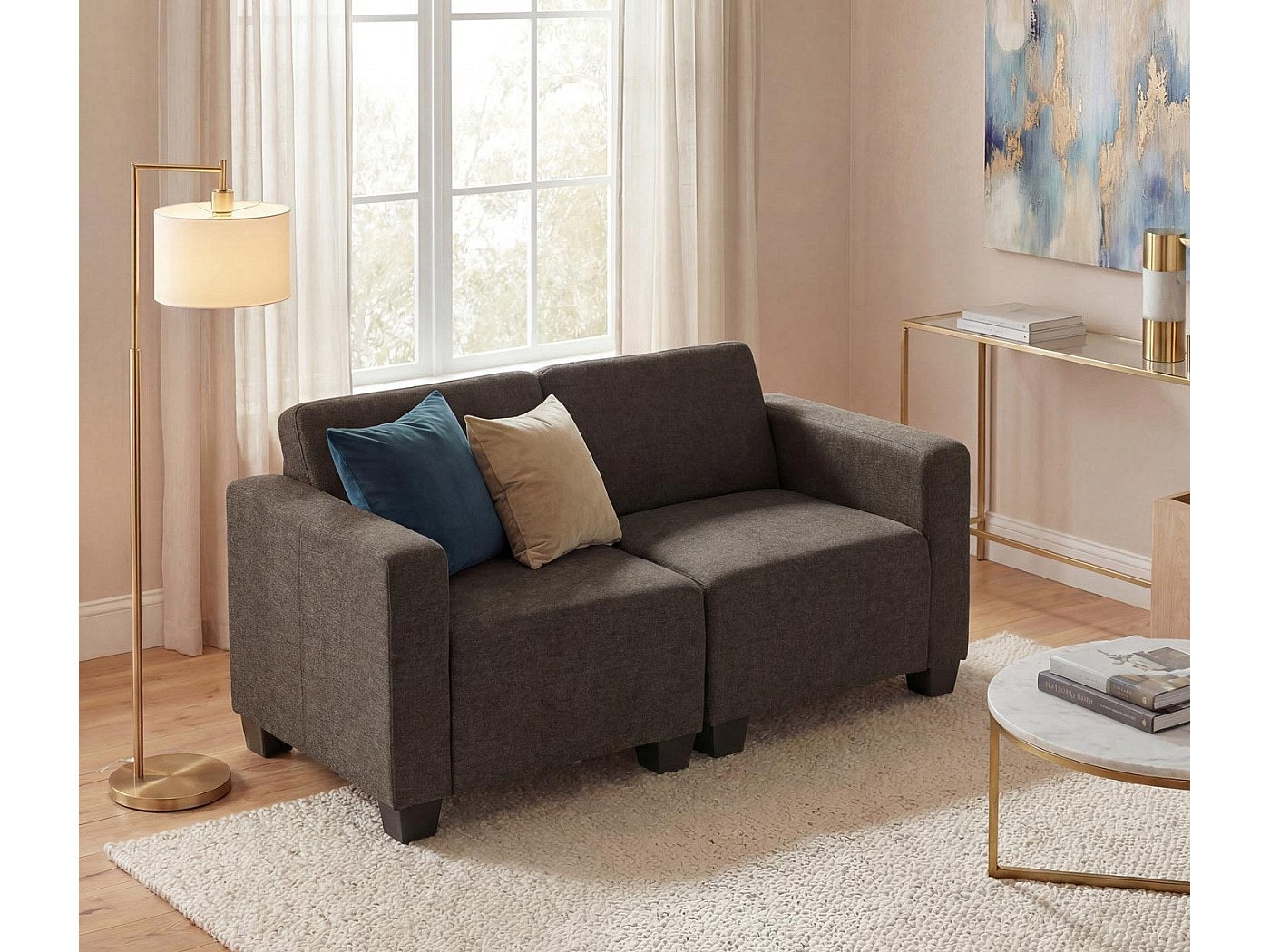 Canapé modulable 2 places marron tissu