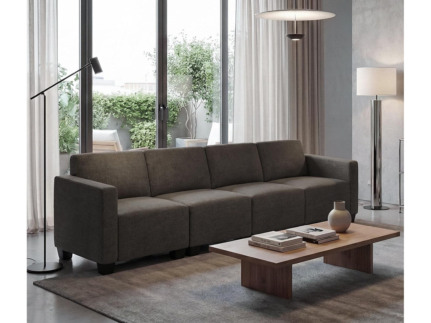 Canapé modulable 4 places marron tissu