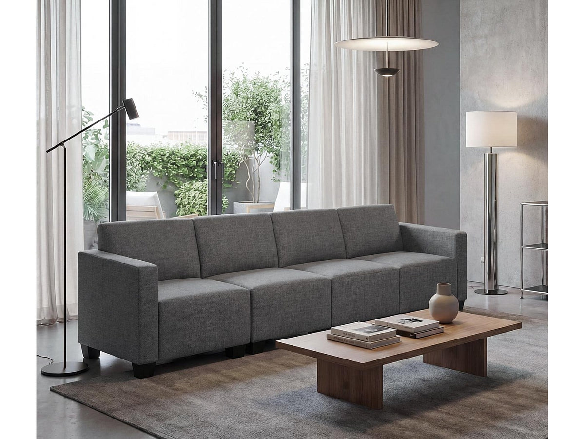 Canapé modulable 4 places gris tissu