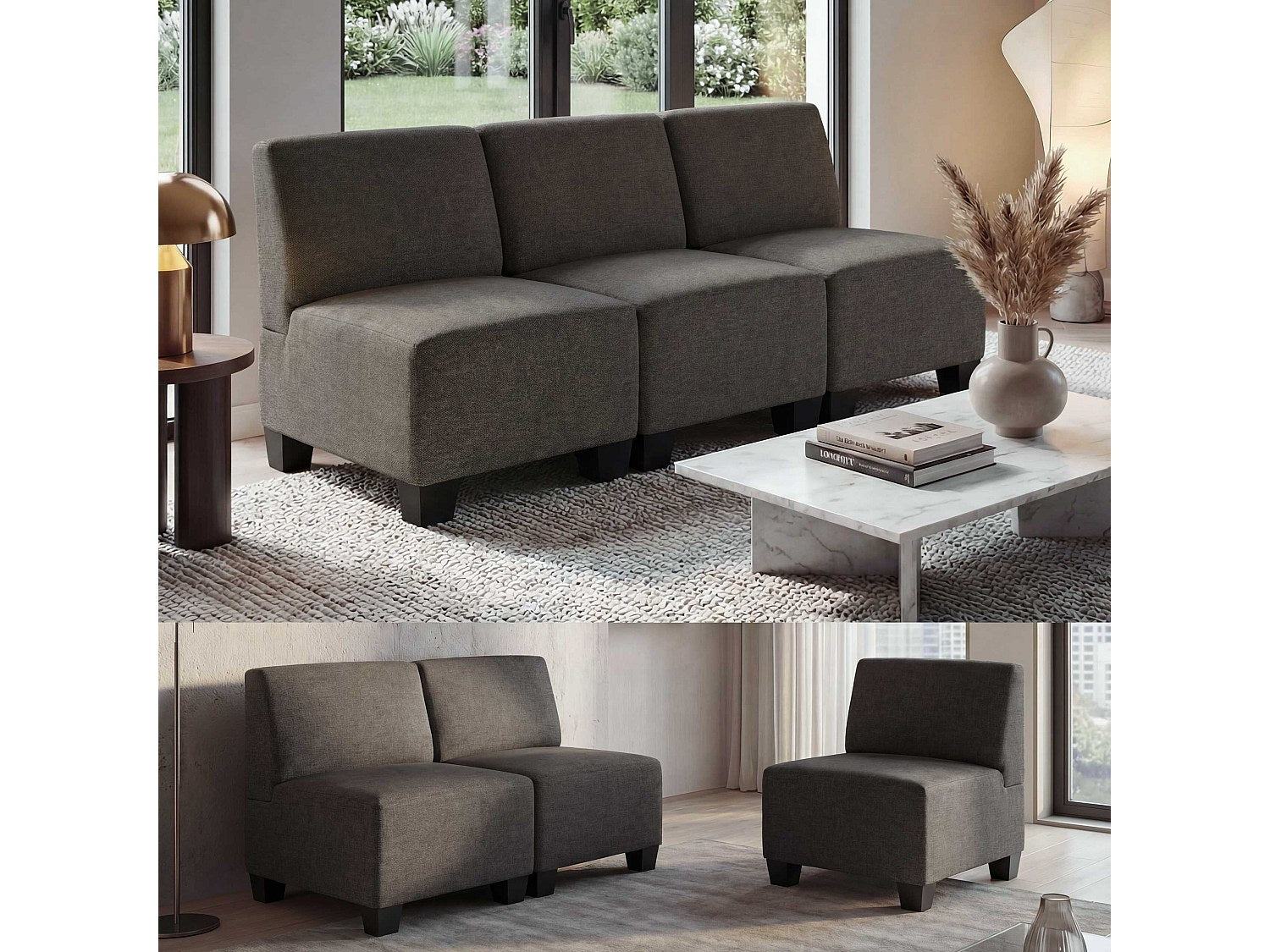 Canapé modulable 3 places marron tissu