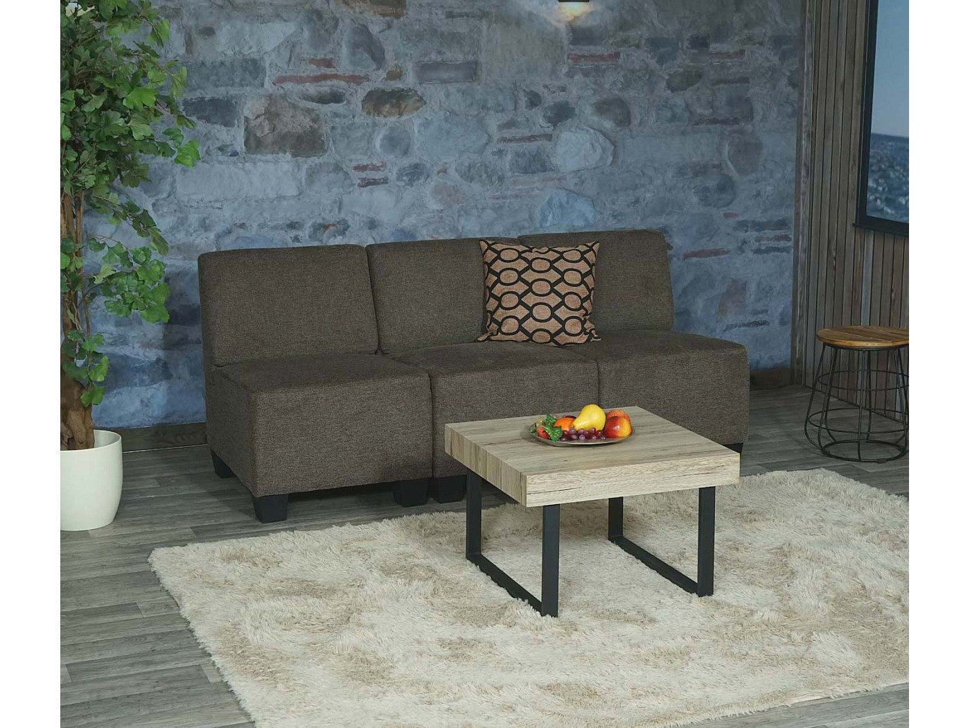 Canapé modulable 3 places marron tissu