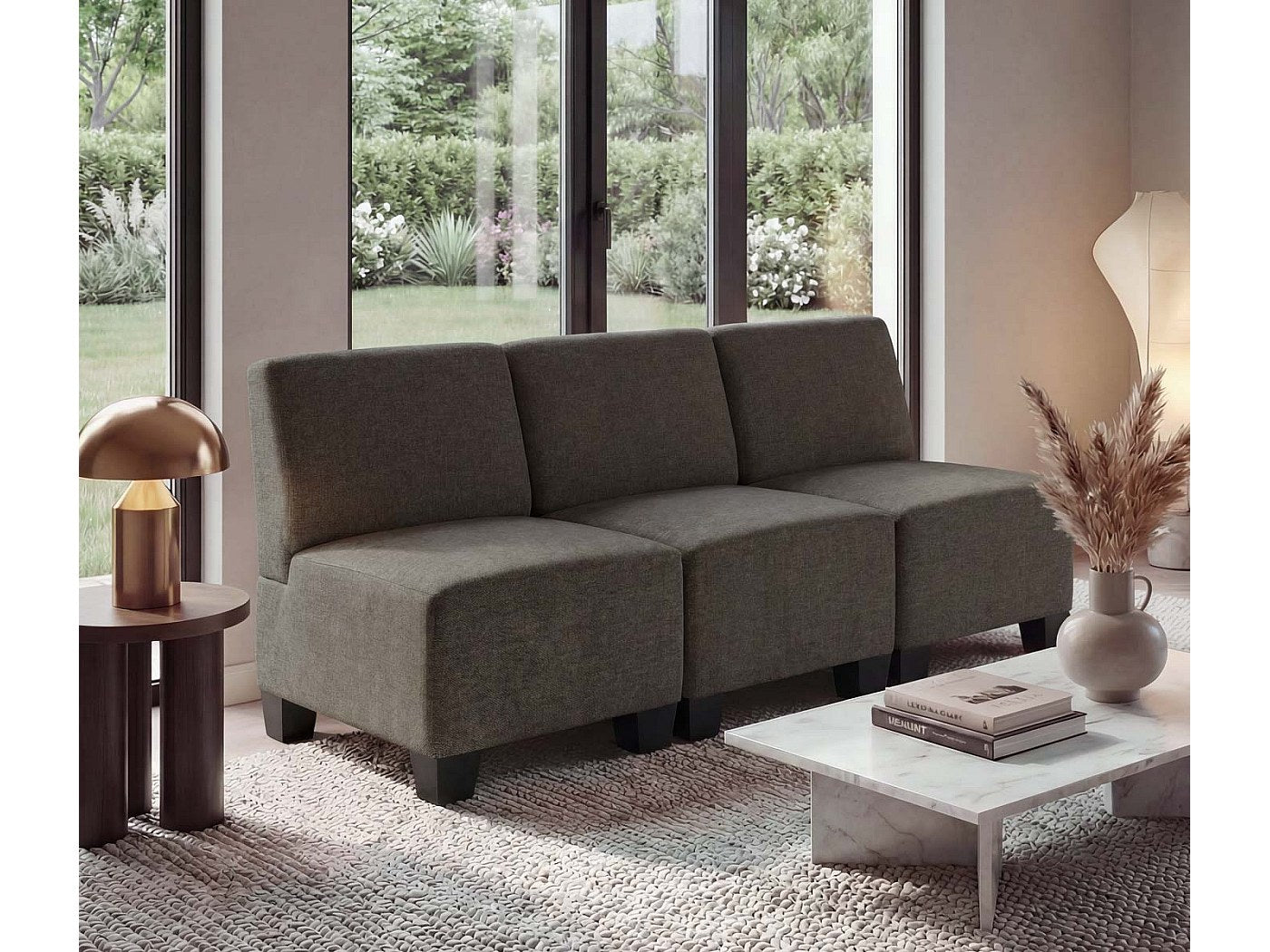 Canapé modulable 3 places marron tissu
