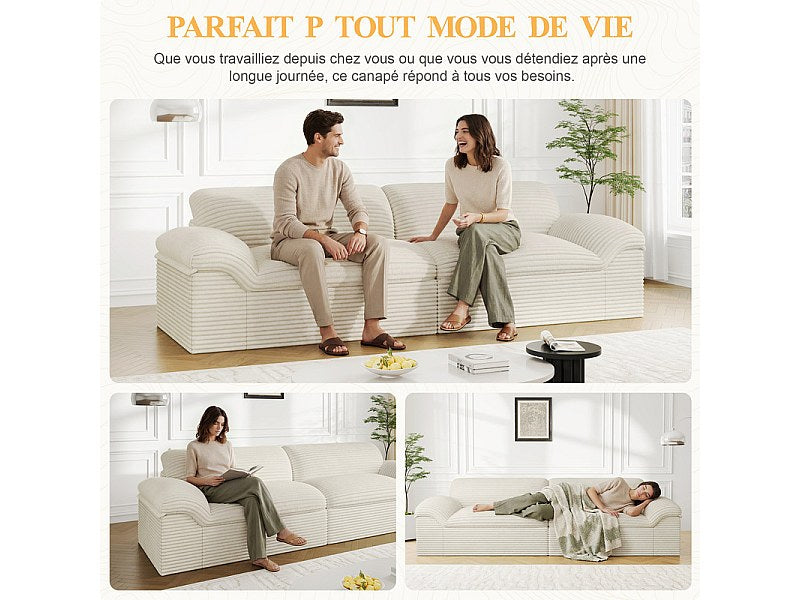 Canapé modulable 4 places beige velours