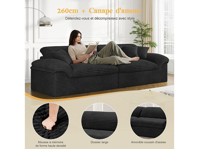 Canapé modulable 4 places noir velours