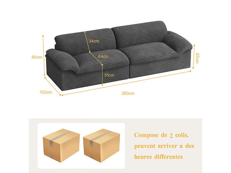 Canapé modulable 4 places gris velours