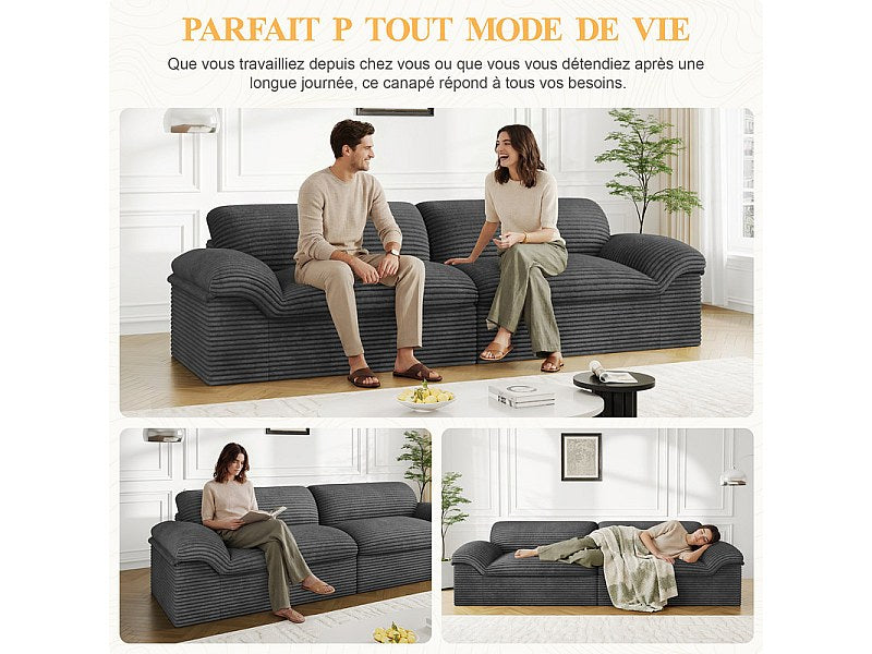 Canapé modulable 4 places gris velours