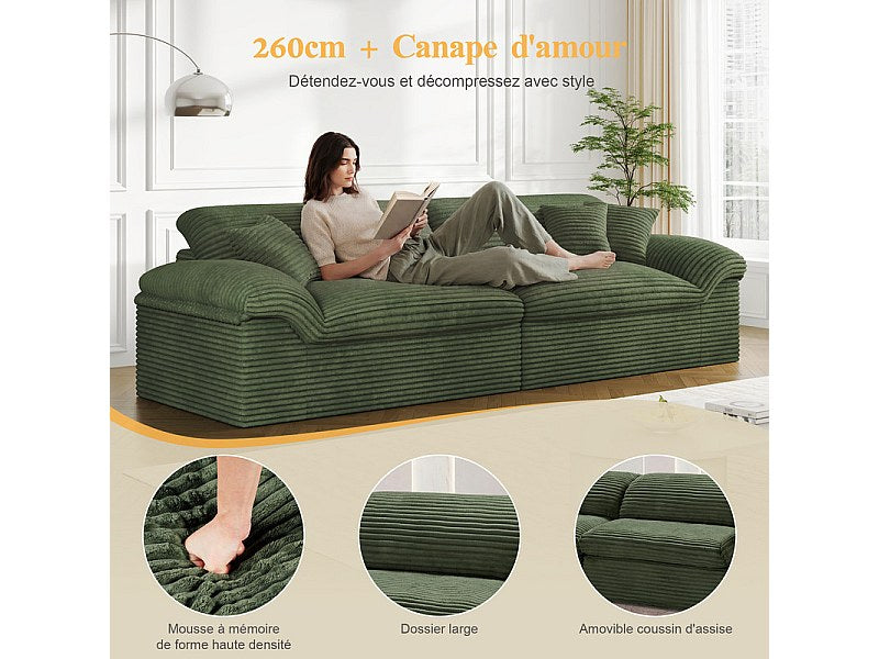 Canapé modulable 4 places vert velours
