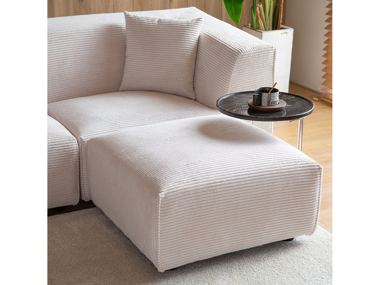 Pouf pour canapé modulable 3 places beige velours