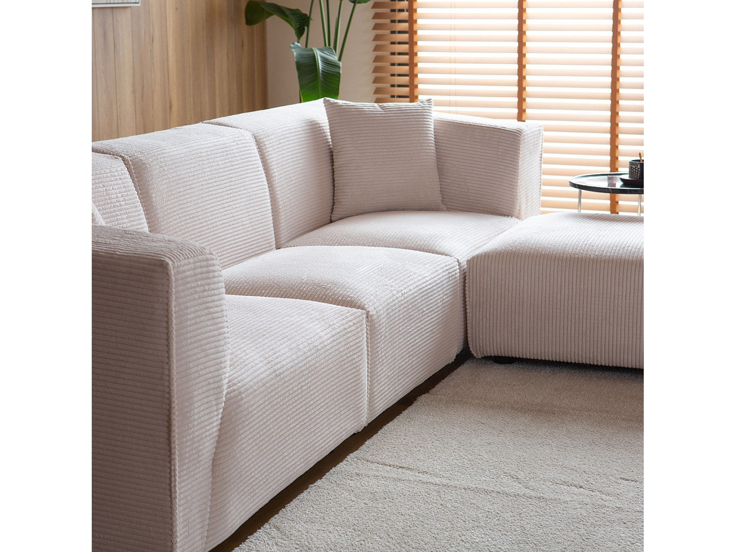 Pouf pour canapé modulable 3 places beige velours