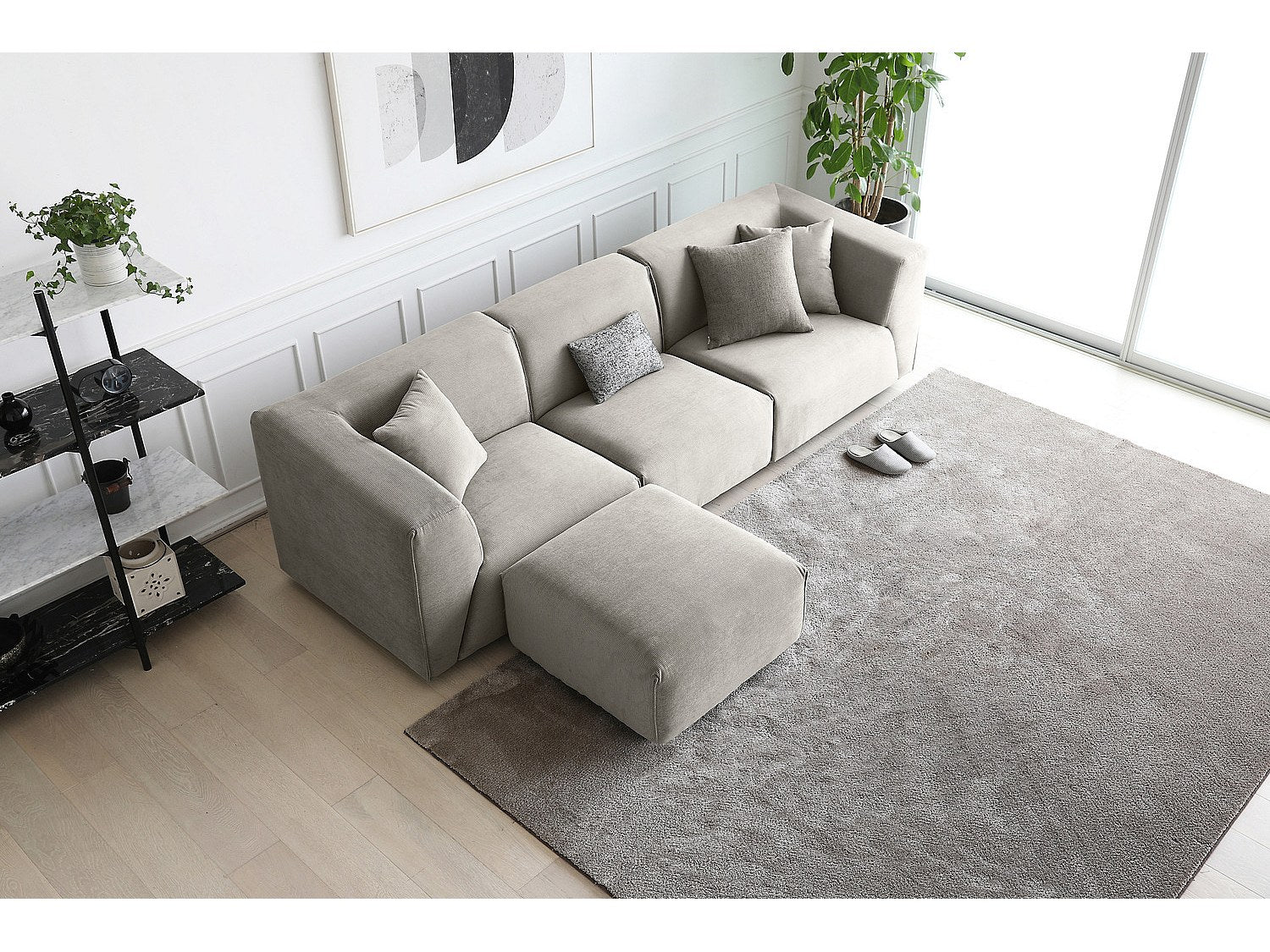 Pouf pour canapé modulable 3 places gris velours