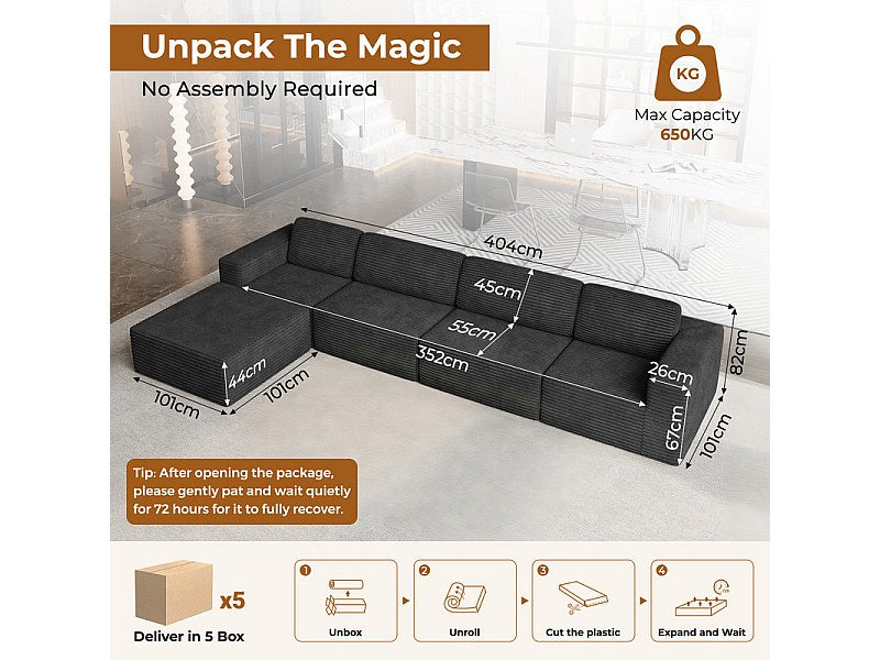 Pouf pour canapé modulable 4 places noir velours