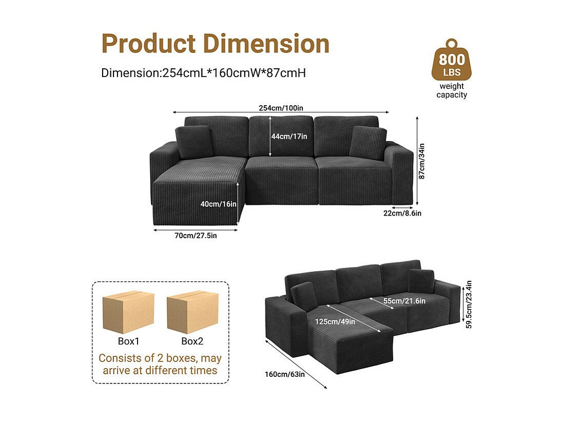 Méridienne pour canapé modulable 3 places noir velours