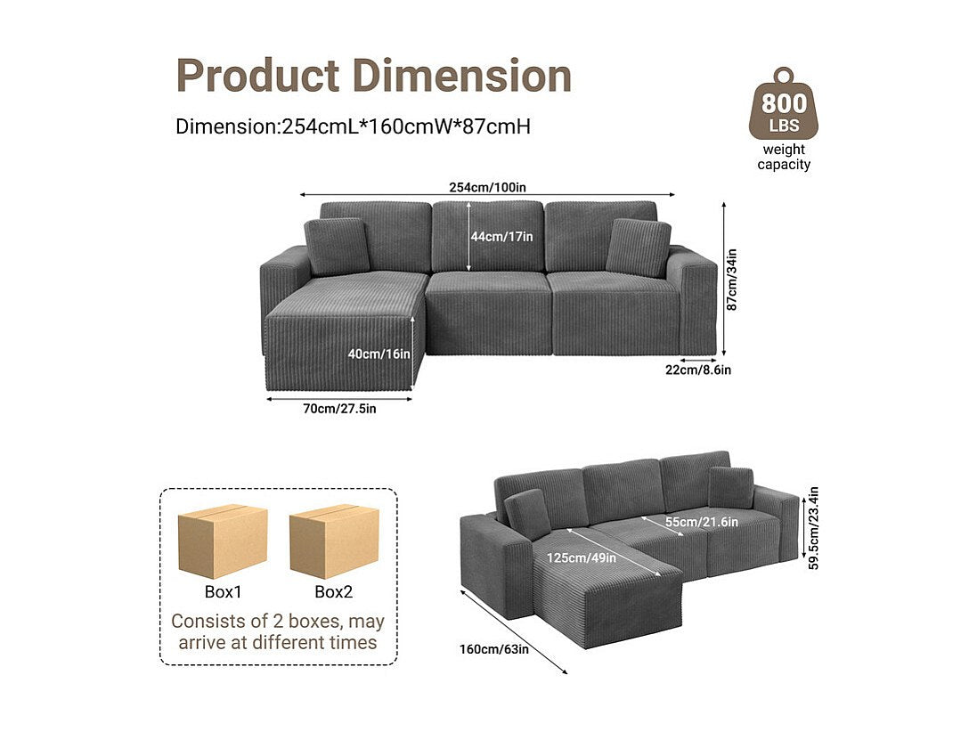 Méridienne pour canapé modulable 3 places gris velours