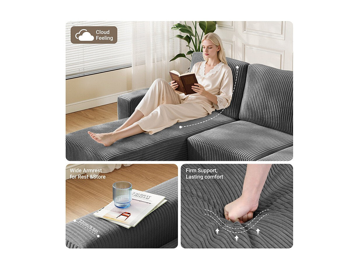 Méridienne pour canapé modulable 3 places gris velours