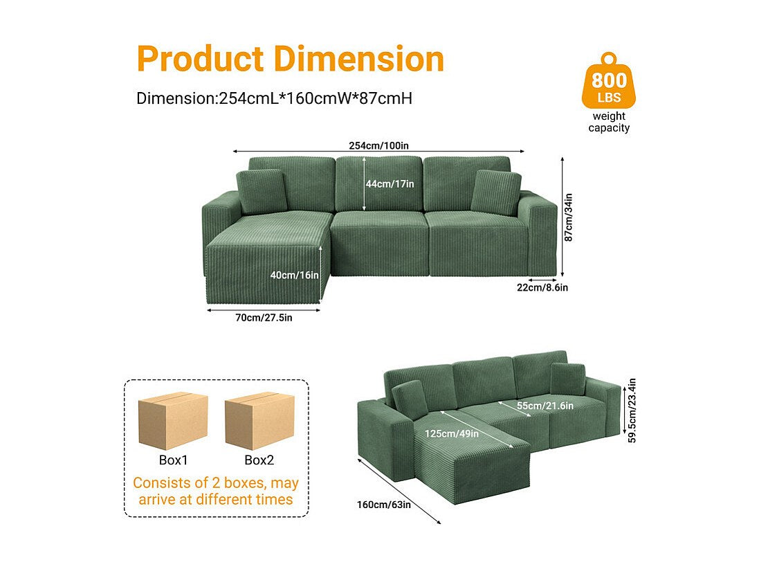 Méridienne pour canapé modulable 3 places vert velours