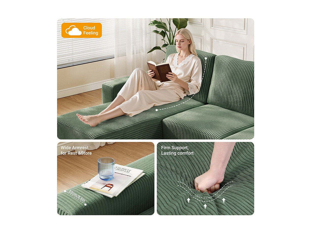 Méridienne pour canapé modulable 3 places vert velours