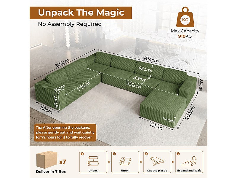 Pouf pour canapé modulable panoramique vert velours