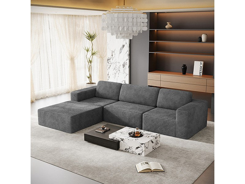 Pouf pour canapé modulable 3 places gris velours