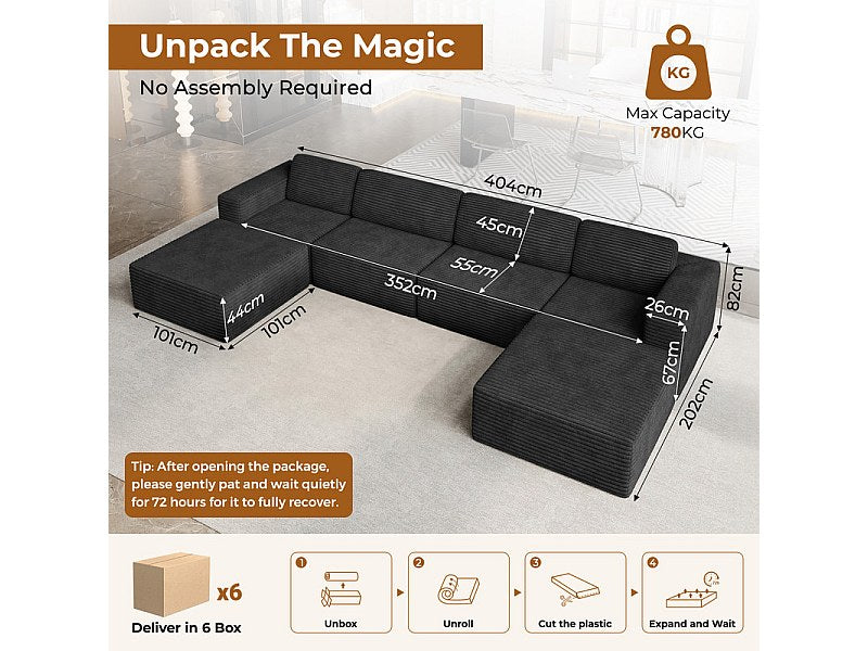 Angle pour canapé modulable 4 places noir velours