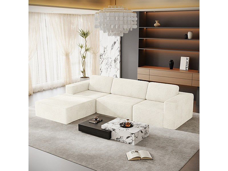 Pouf pour canapé modulable 3 places beige velours