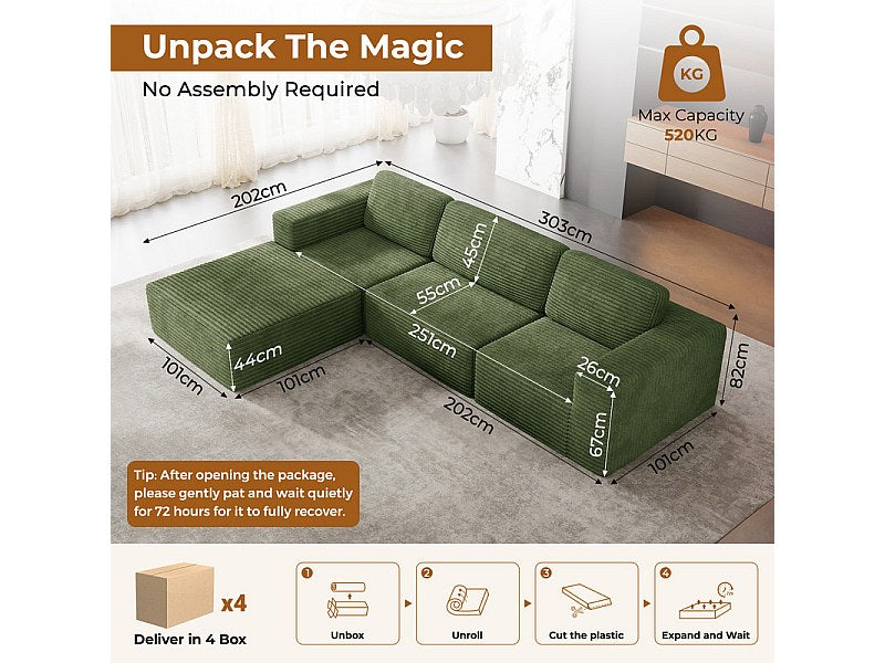 Pouf pour canapé modulable 3 places vert velours