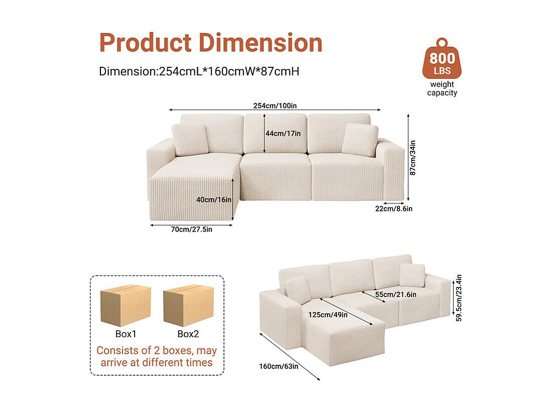 Méridienne pour canapé modulable 3 places beige velours