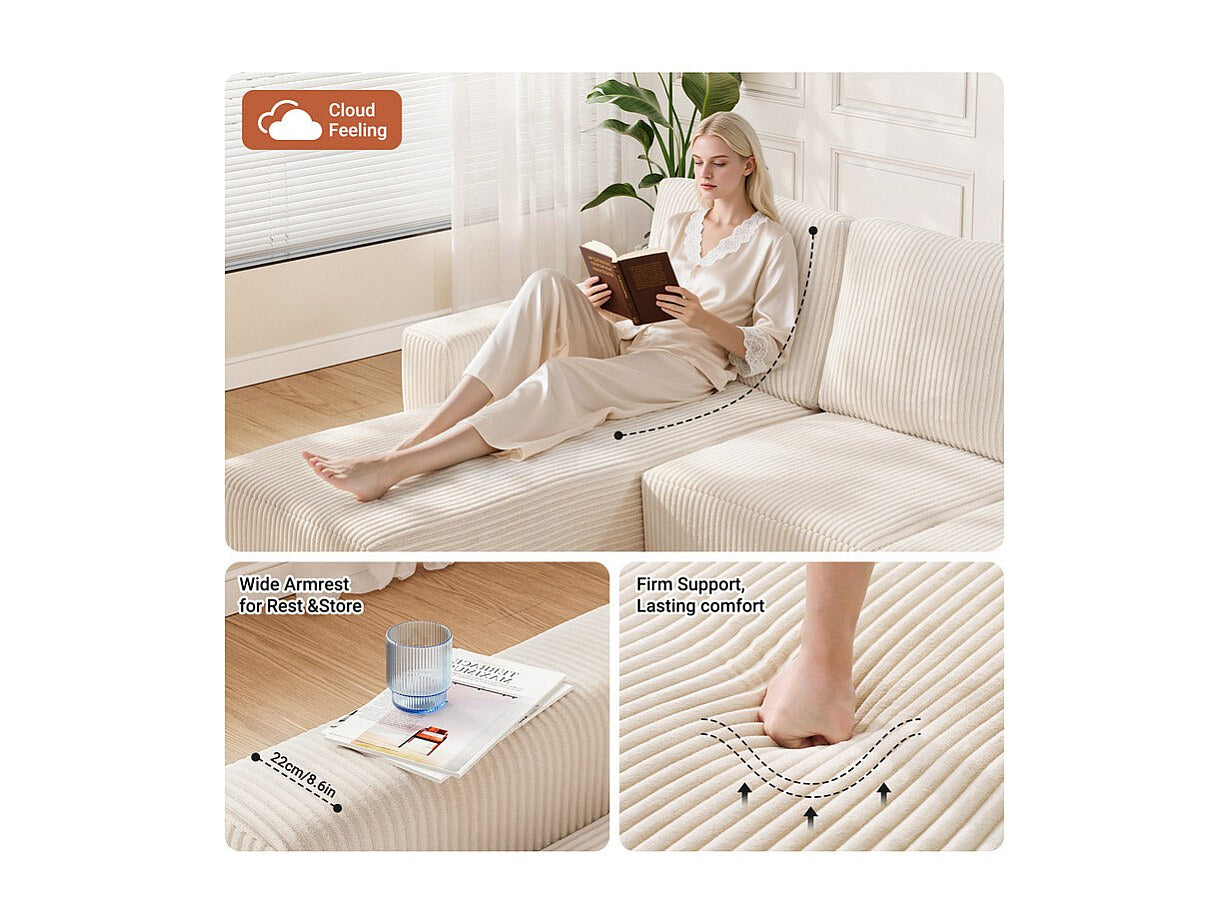 Méridienne pour canapé modulable 3 places beige velours