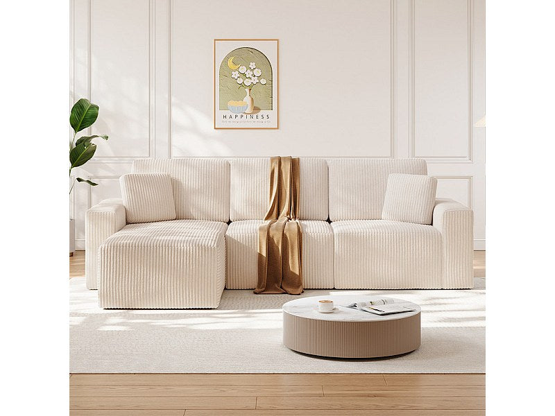 Méridienne pour canapé modulable 3 places beige velours