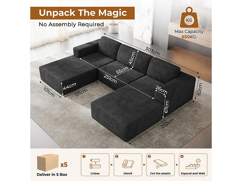 Angle pour canapé modulable 3 places noir velours