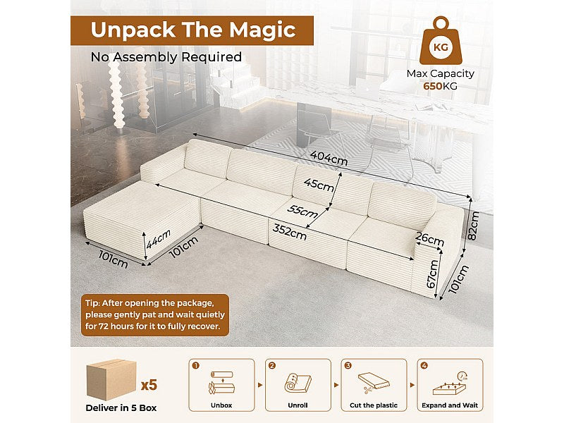 Pouf pour canapé modulable 4 places beige velours