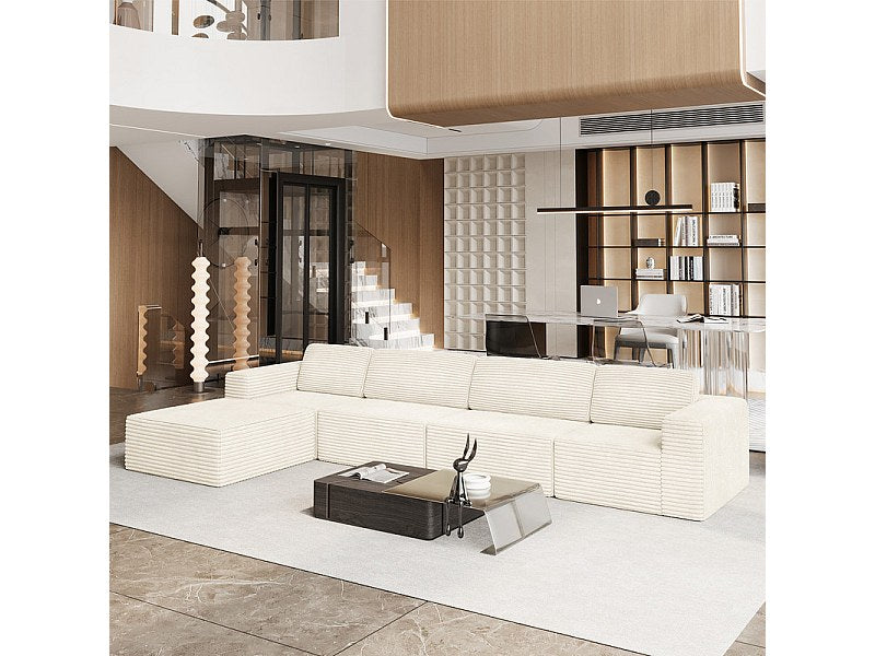 Pouf pour canapé modulable 4 places beige velours