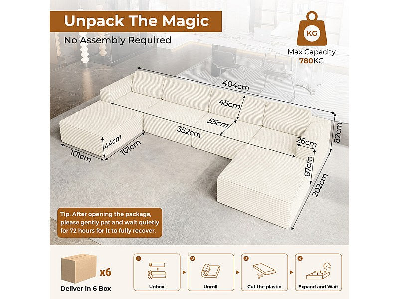 Angle pour canapé modulable 4 places beige velours