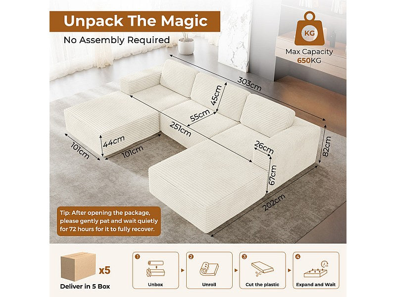 Angle pour canapé modulable 3 places beige velours