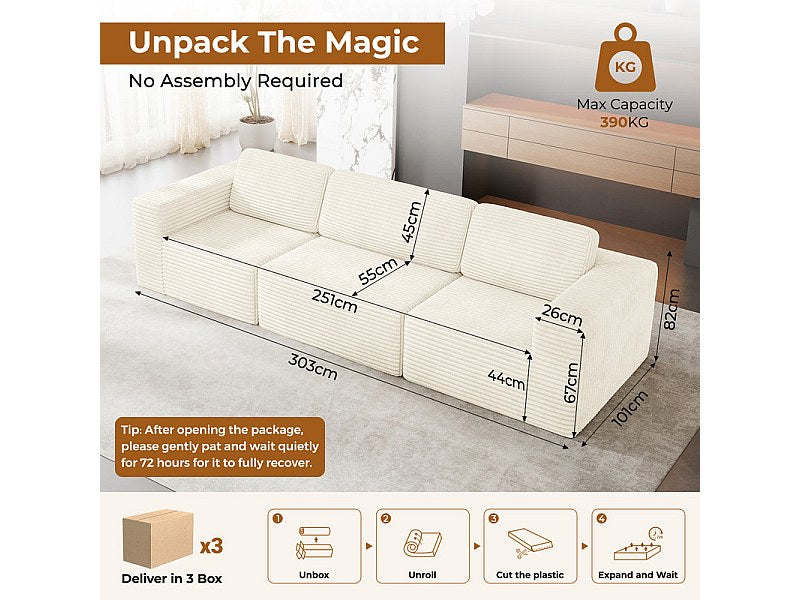 Canapé modulable 3 places beige velours