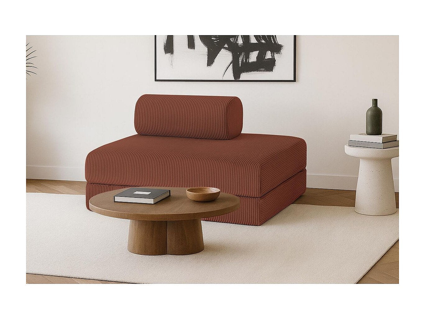 Canapé modulable convertible 2 places orange velours
