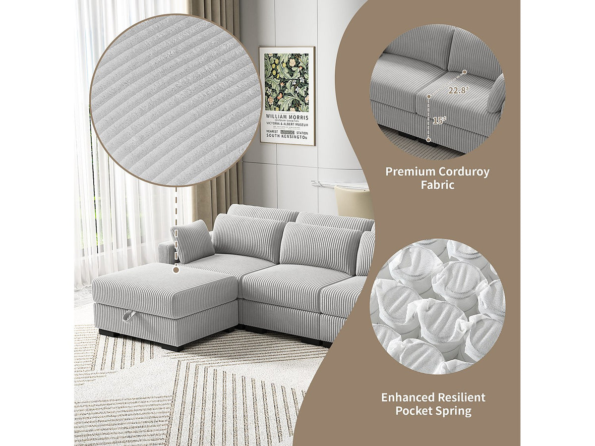 Canapé modulable gris tissu