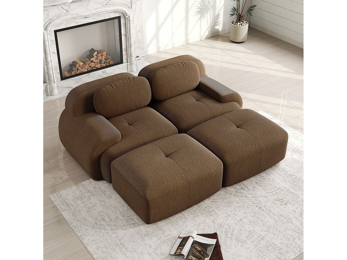Méridienne pour canapé modulable 2 places marron velours