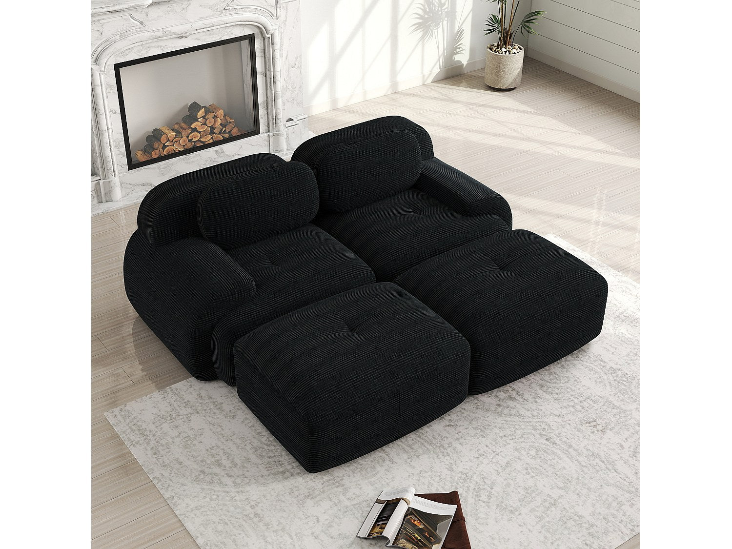 Méridienne pour canapé modulable 2 places noir velours