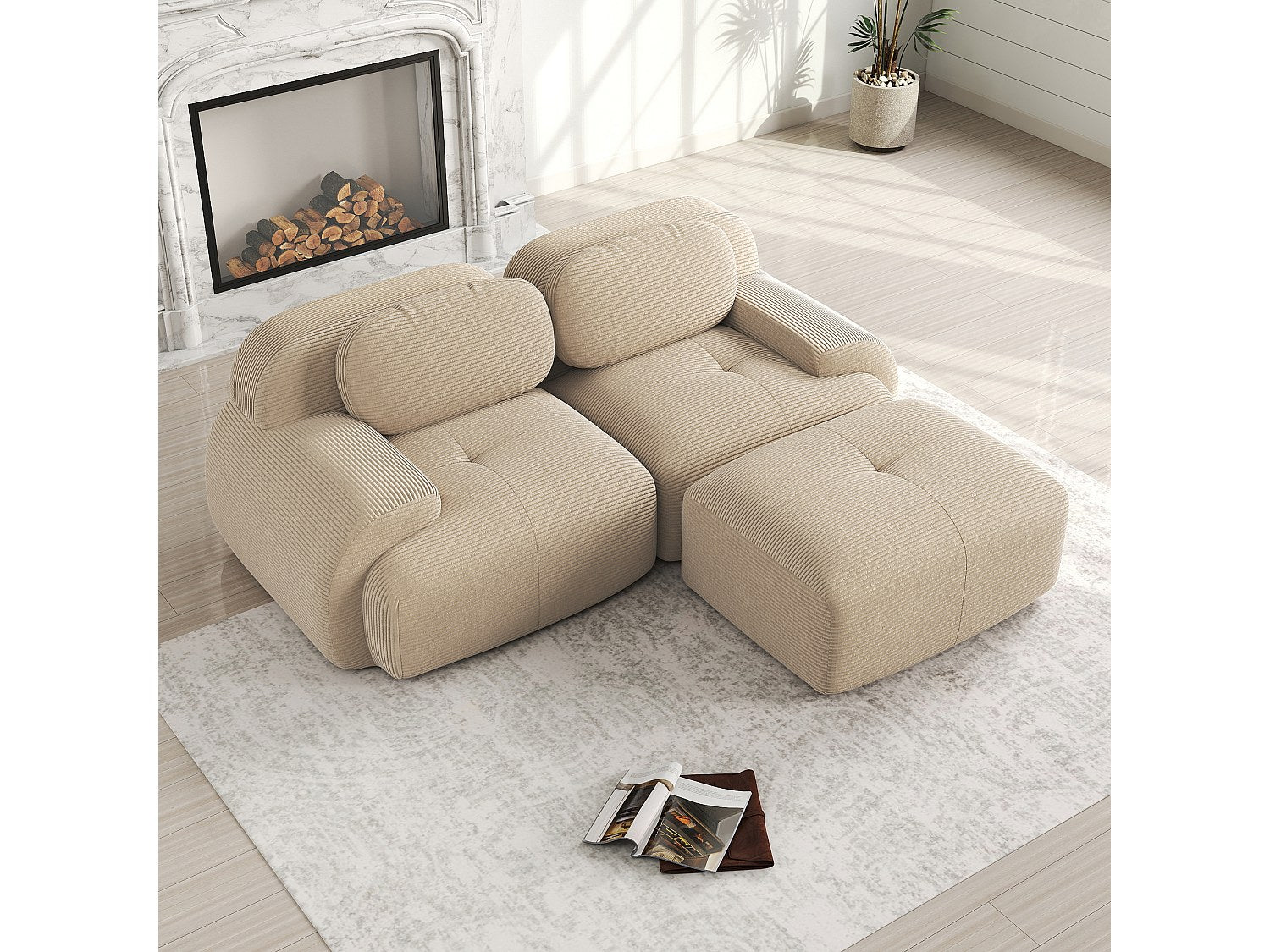 Canapé modulable beige velours