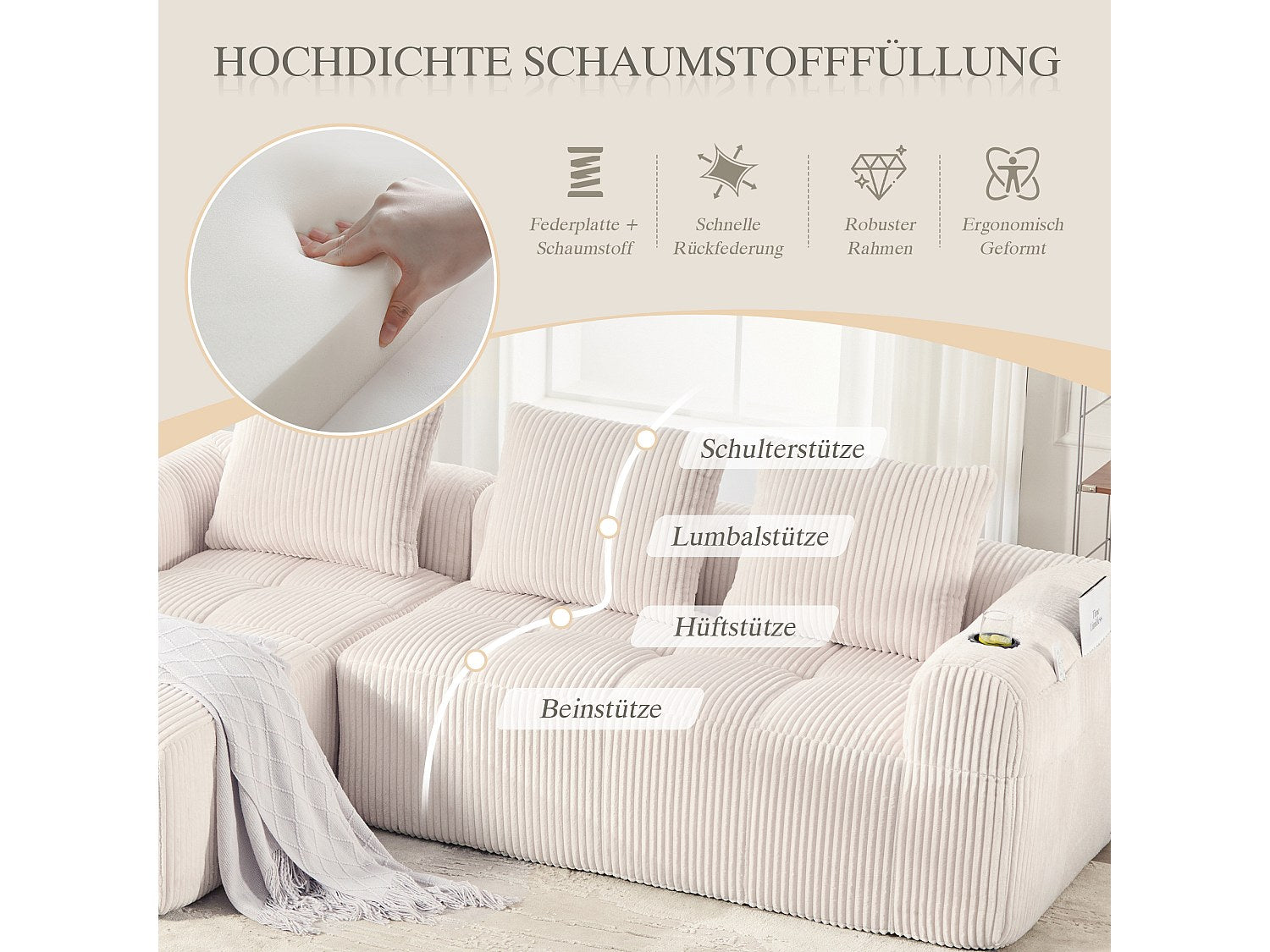 Canapé modulable beige velours