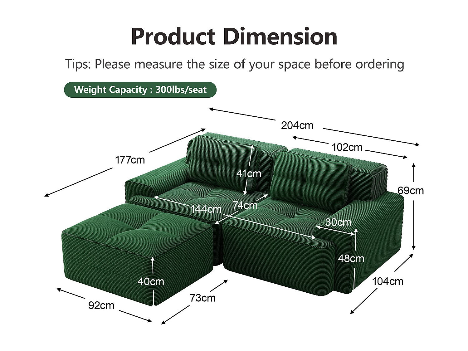 Canapé modulable vert velours