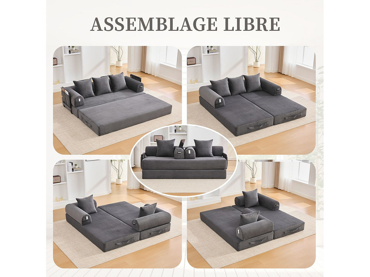 Canapé modulable gris tissu