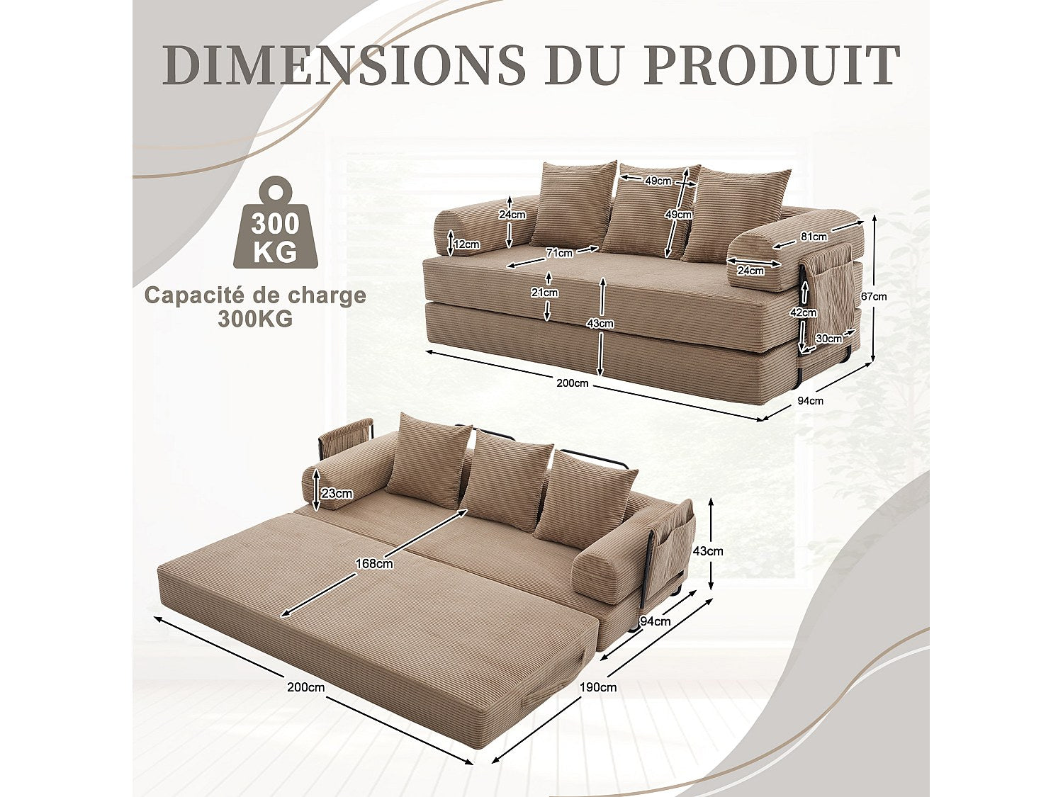 Canapé modulable vert tissu