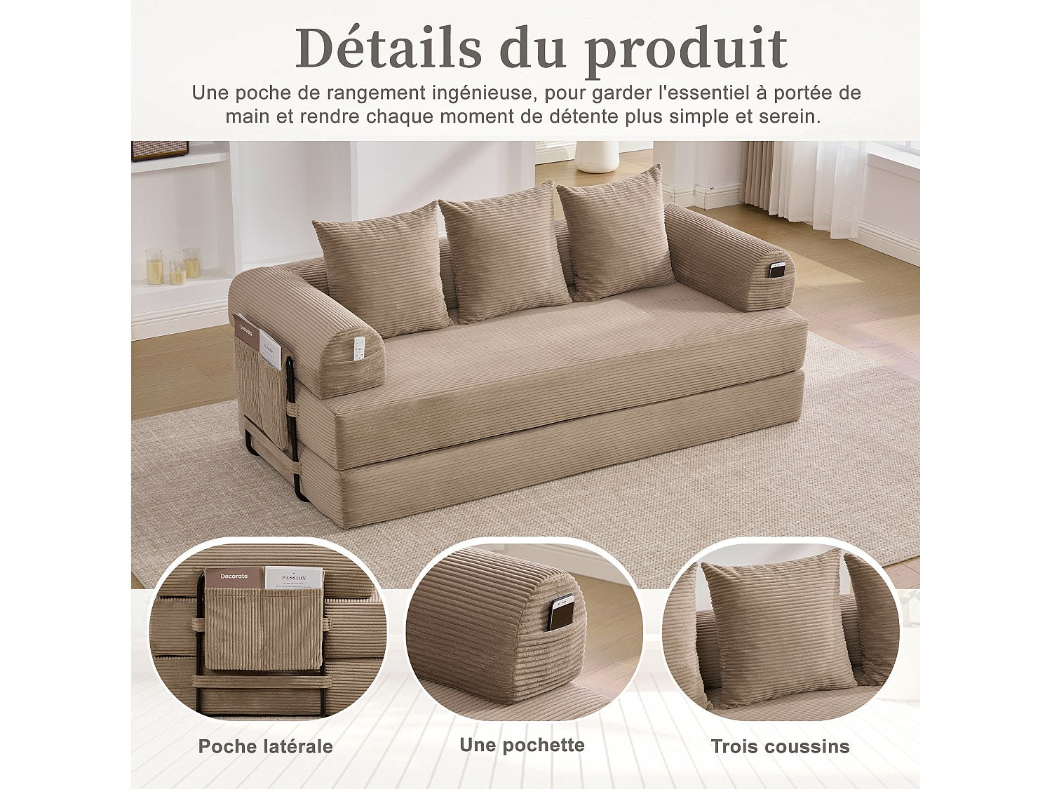 Canapé modulable vert tissu